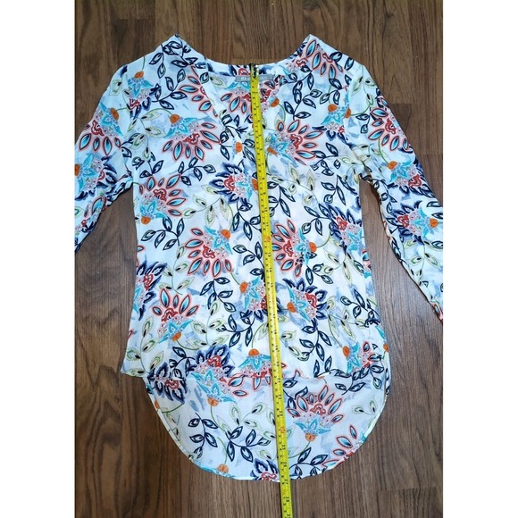 Daniel Rainn Top 3/4 Sleeve Sz S Floral Print Hi-Lo Rayon Koda Split Neck Shirt - Picture 10 of 12